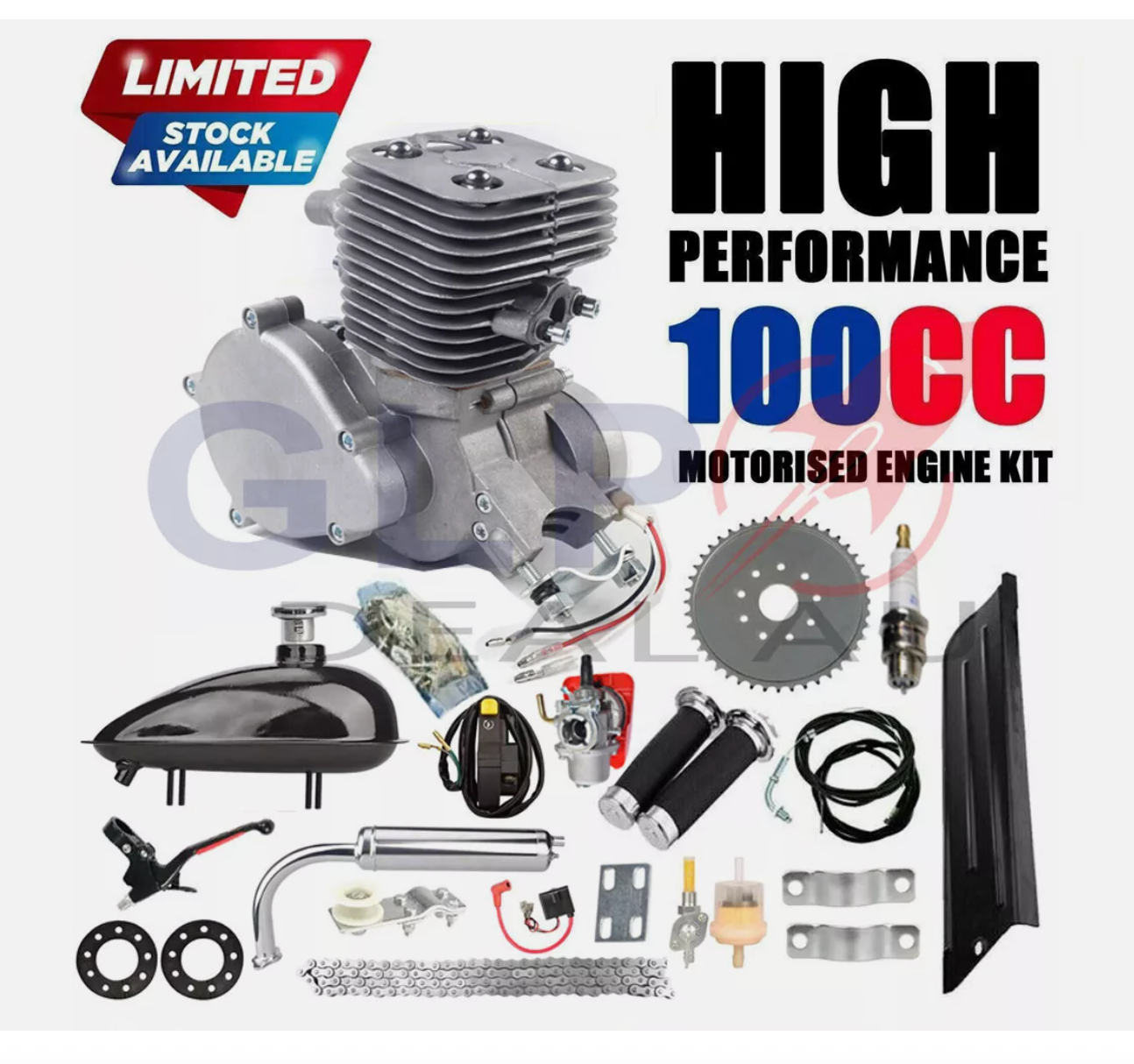 100CC Motorized Push Bike Motorised Bicycle Petrol Gas Motor Engine kit 2 Stroke