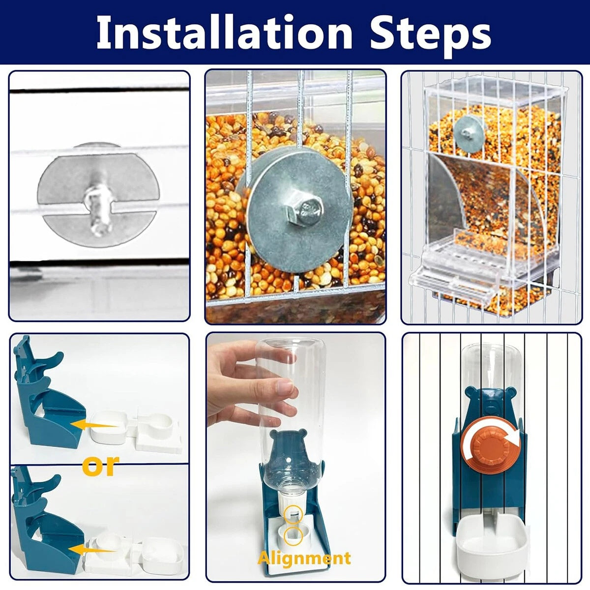 2pcs Automatic No Mess Bird Cage Feeder & Water Dispenser Set - Acrylic Seed Hopper & Gravity Drinker