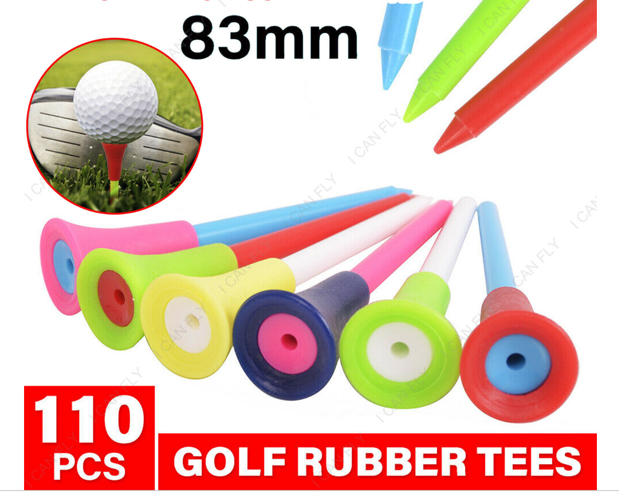 110x Golf Tees 83mm Multi Color Plastic With Rubber Cushion Top Quality