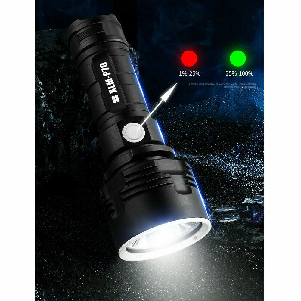 12000lm Flashlight CREE LED P70 Super Bright Tactical Torch USB 6500mAh Battery
