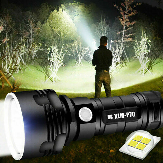 12000lm Flashlight CREE LED P70 Super Bright Tactical Torch USB 6500mAh Battery