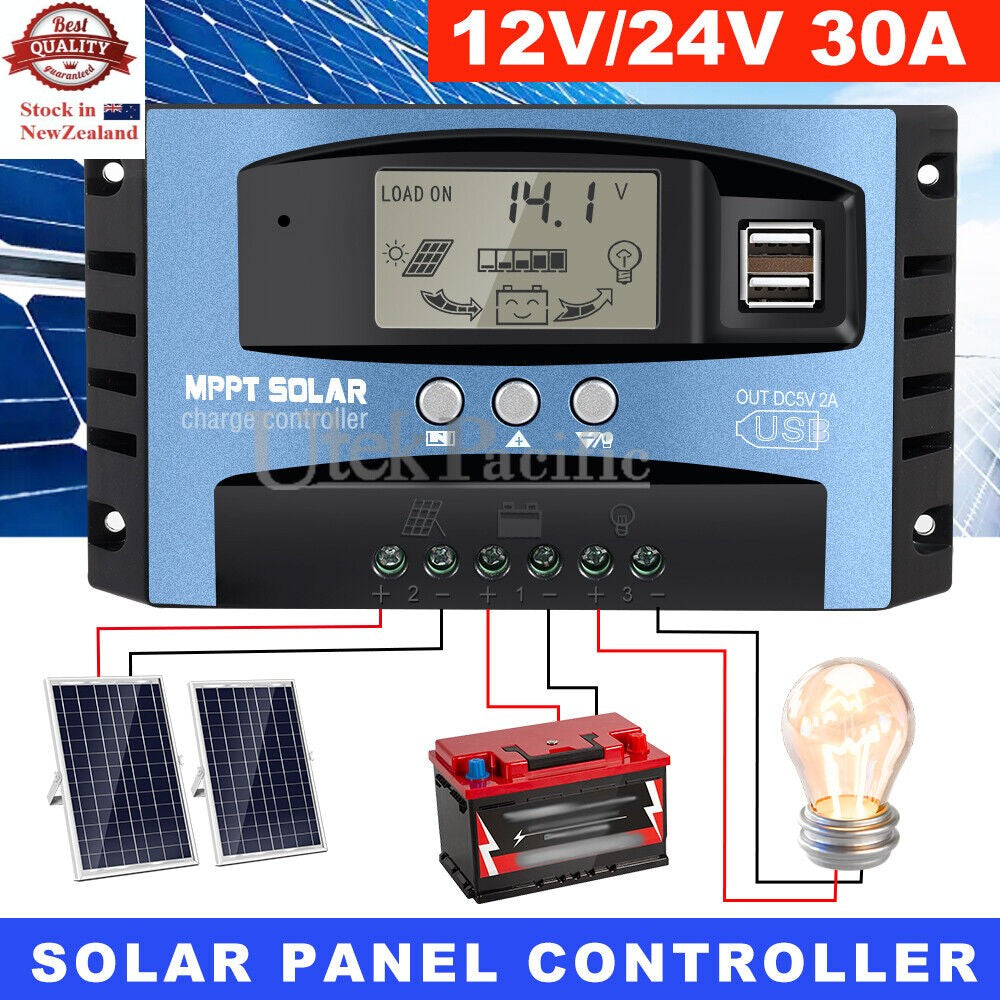 12V/24V Solar Panel Battery Regulator Charge Controller 30A MPPT Auto Tracking