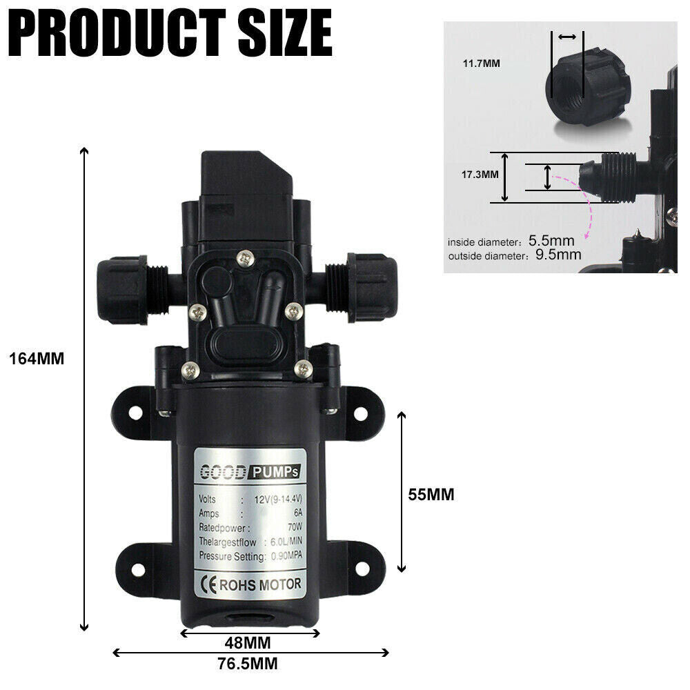 12V Water Pump 6Lpm 70W Self-Priming Caravan Camping Boat 130PSI