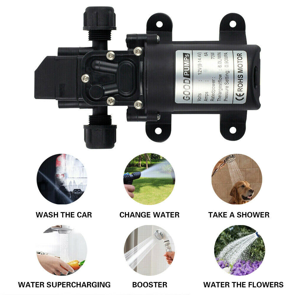 12V Water Pump 6Lpm 70W Self-Priming Caravan Camping Boat 130PSI