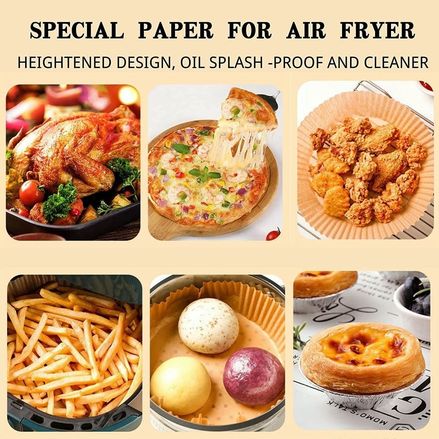 100PCs Air Fryer Disposable Paper Liner Non-Stick Baking Liners