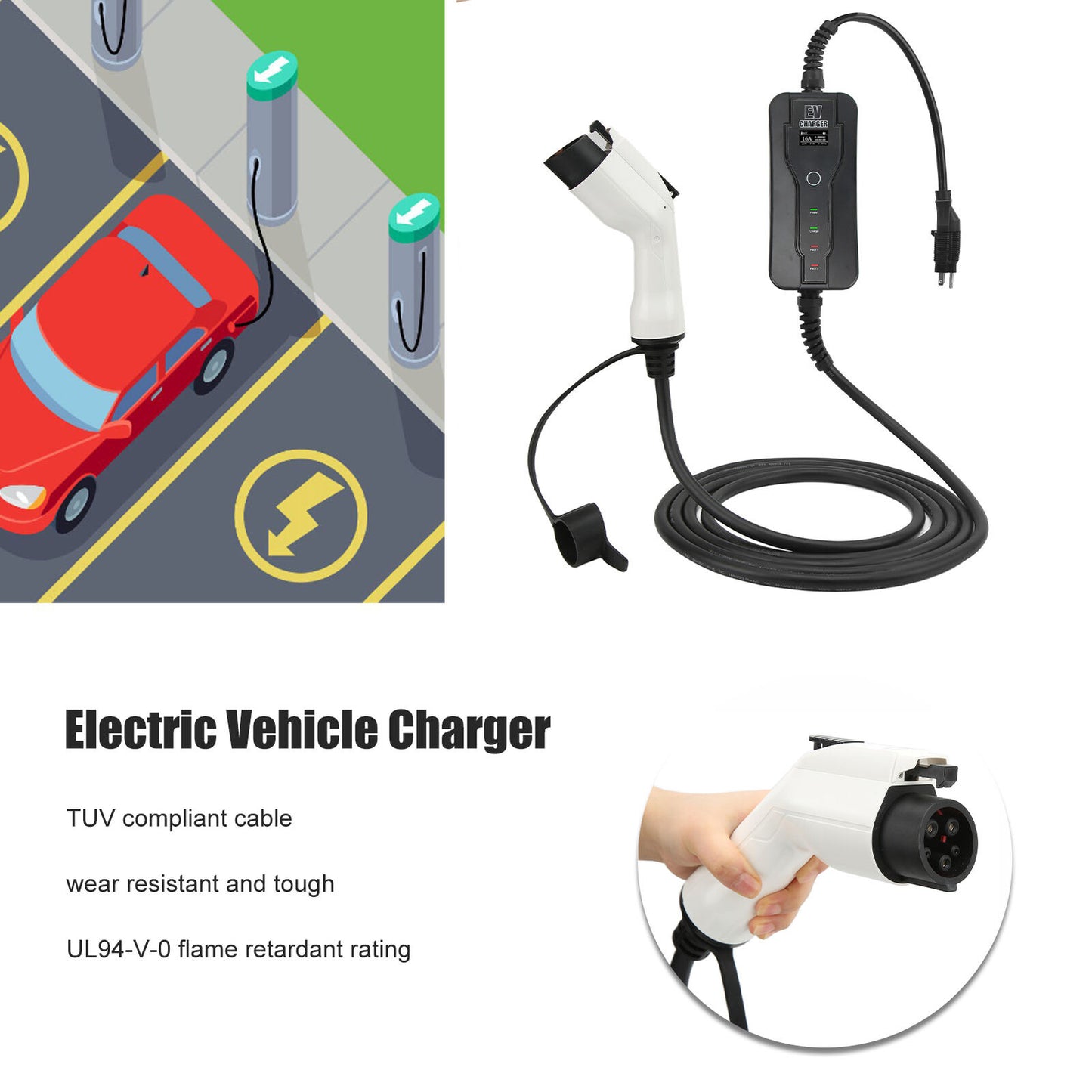 EV 16A 5M Electric Vehicle Charging Cable Type 1 Plug