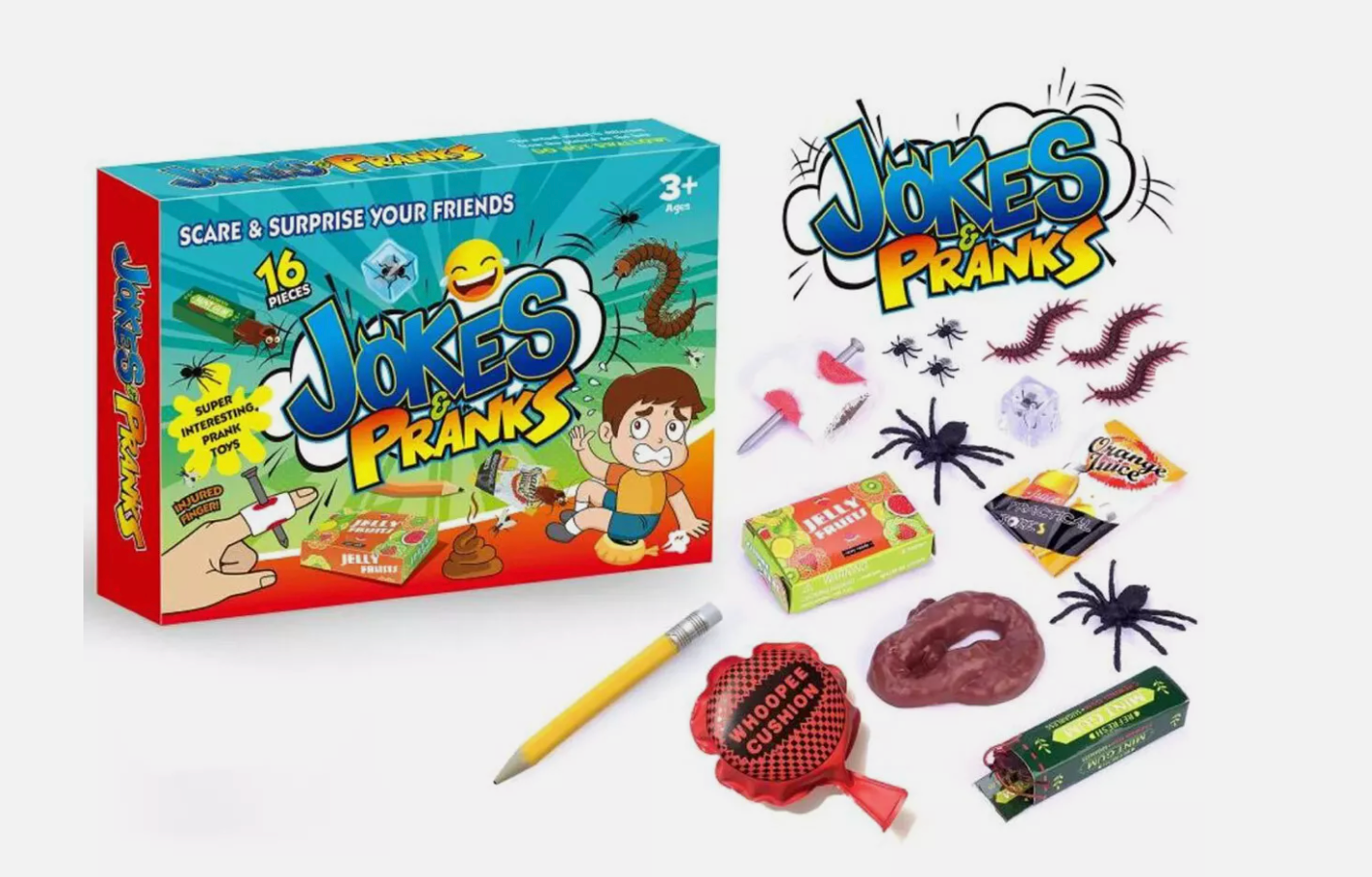 Practical Jokes Game Children Action Prank Kit Kids Tricks 16 Pieces Joke Box