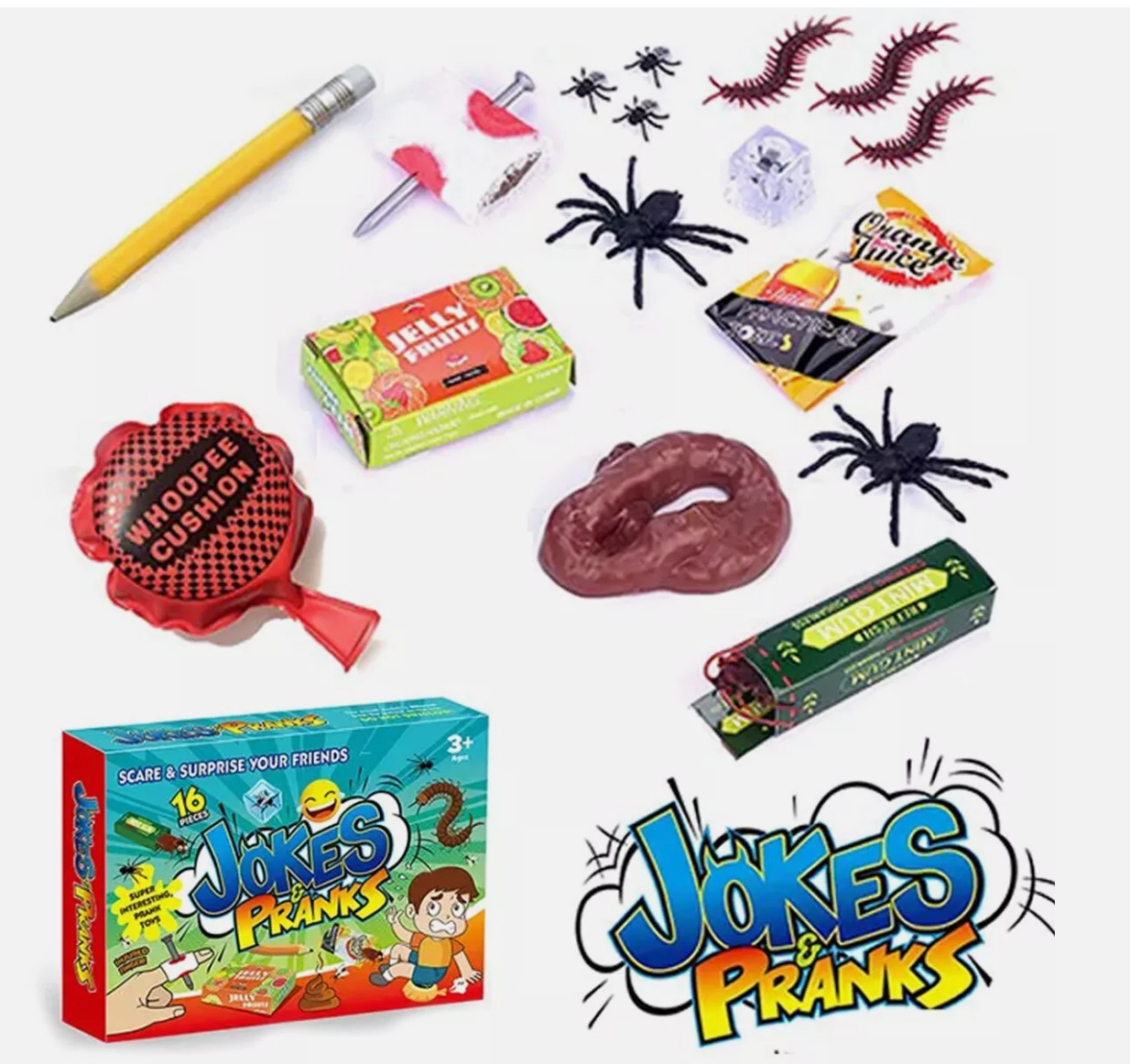 Practical Jokes Game Children Action Prank Kit Kids Tricks 16 Pieces Joke Box