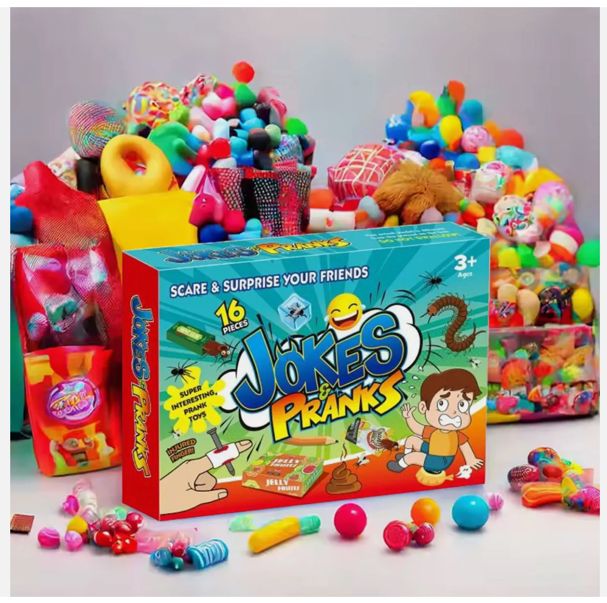 Practical Jokes Game Children Action Prank Kit Kids Tricks 16 Pieces Joke Box