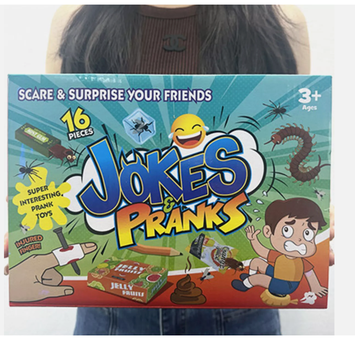 Practical Jokes Game Children Action Prank Kit Kids Tricks 16 Pieces Joke Box