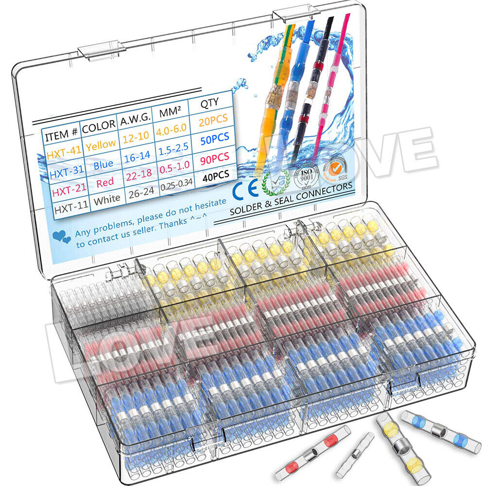 200PCS Solder Seal Sleeve Waterproof Heat Shrink Butt Wire Connectors Terminals