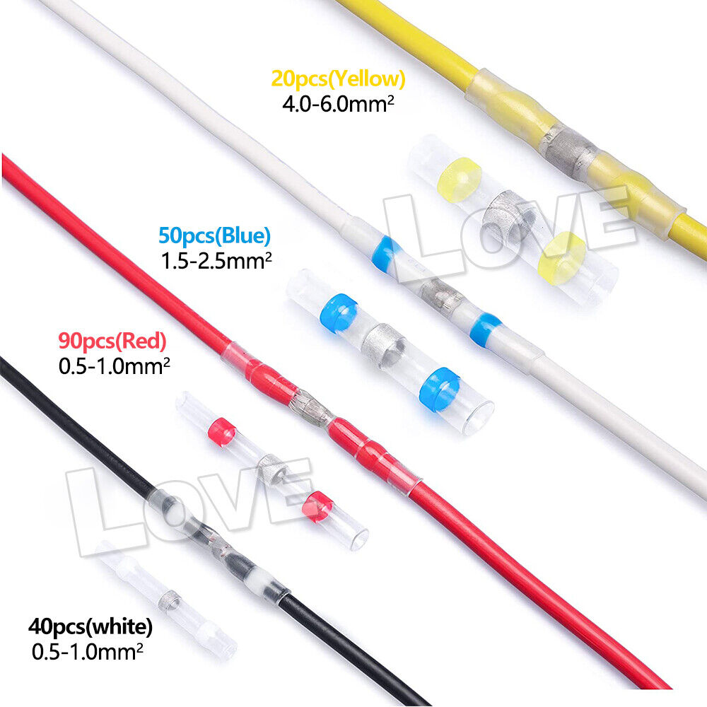 200PCS Solder Seal Sleeve Waterproof Heat Shrink Butt Wire Connectors Terminals