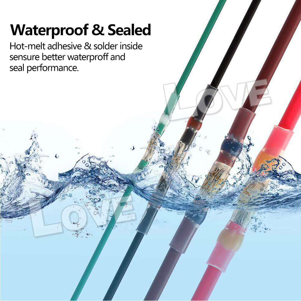 200PCS Solder Seal Sleeve Waterproof Heat Shrink Butt Wire Connectors Terminals
