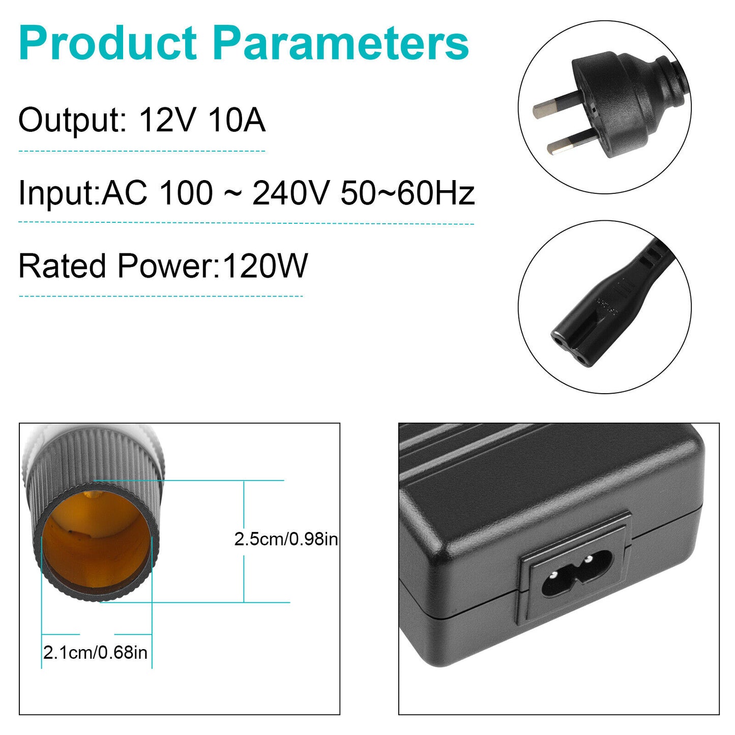 10A 240V to 12V Car Cigarette Lighter Transformer Power Supply Socket Converter