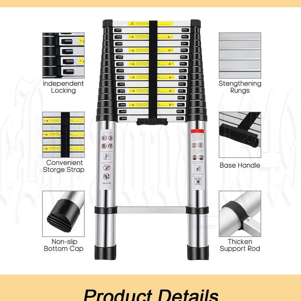 3.8M Telescopic Aluminium Ladder Extension Extendable Step Adjustable 150KG