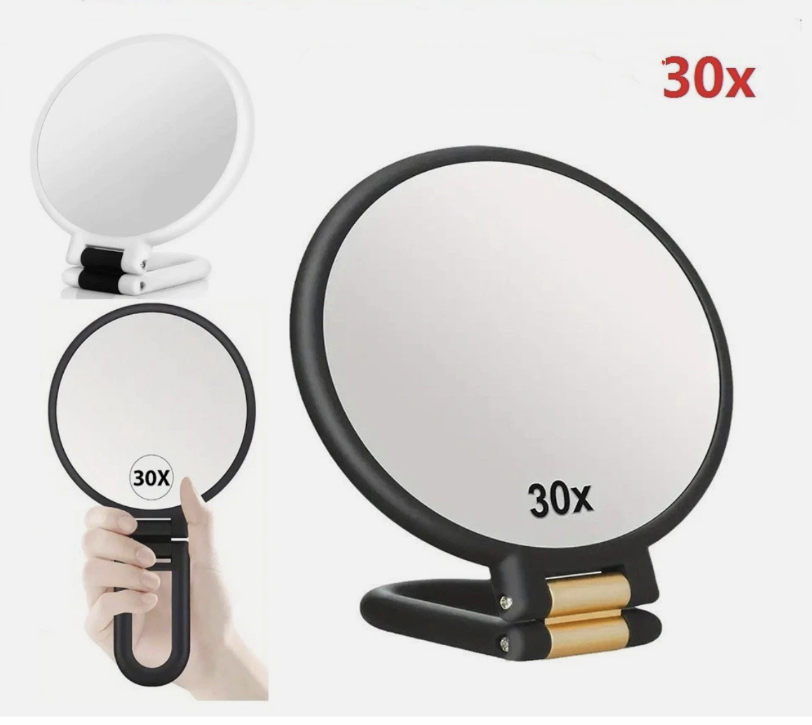 30X Magnifying Mirror Travel Hand Mirrors w/ Handle Handheld Mirror