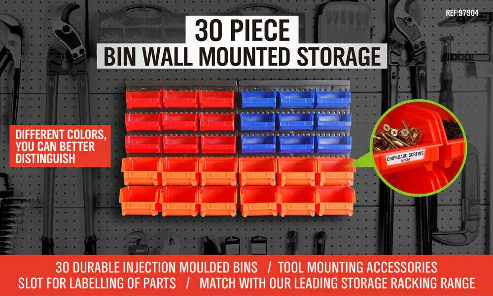 Storage Bin Rack Wall Mounted Tools Shelves Organizer Workshop Garage Nut Holder