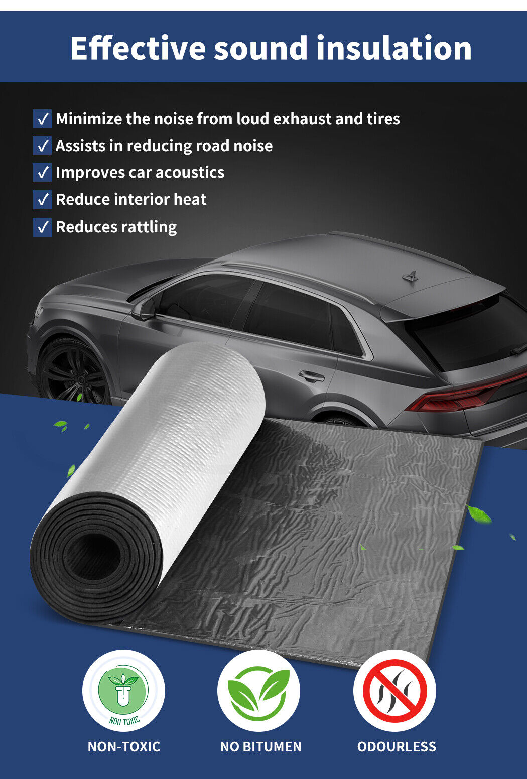 4.5M Sound Deadener Foam Insulation Heat Noise Proofing Car Mat Roller 5mm Thicker