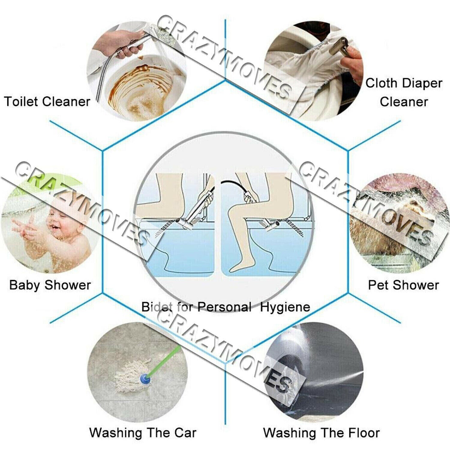 4PCS Bidet Douche Toilet Spray Set Shattaf Shower Head Hose Sprayer Kit Hand