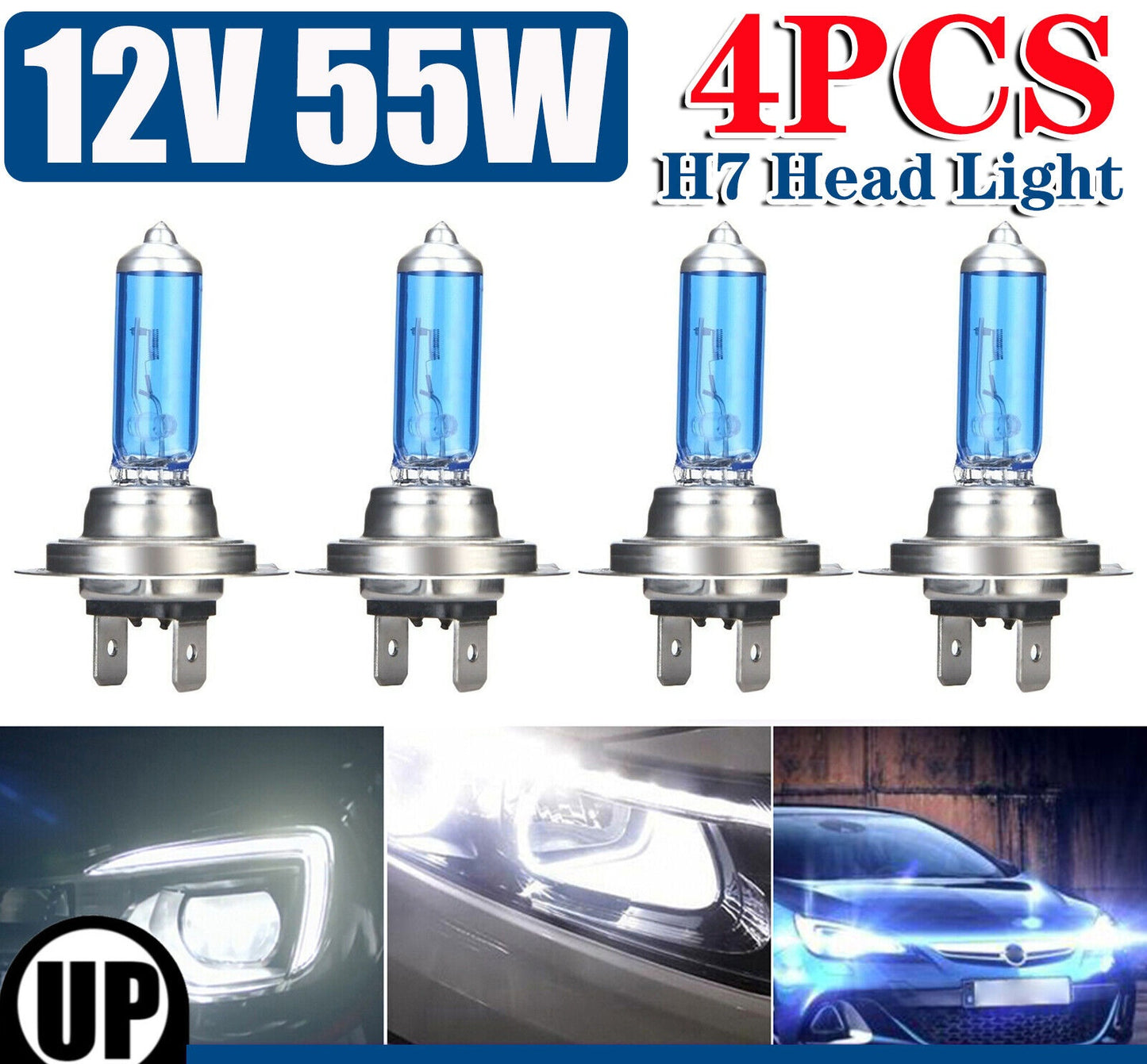 4Pcs H7 12V 55W Super White Headlight Xenon Halogen Globes Head Light Lamp 6000k