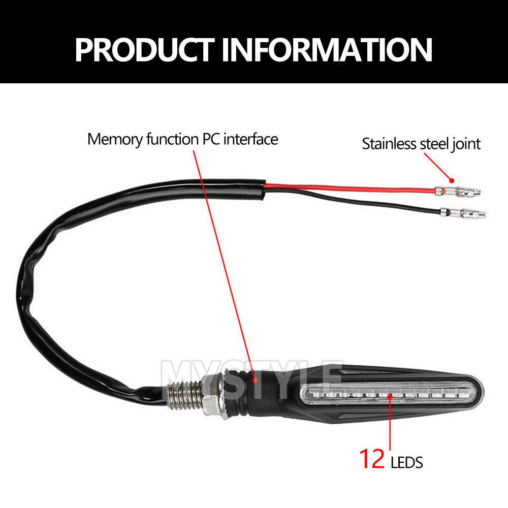4X Motorcycle 12 LED Turn Signal Indicators Motorbike Flowing Water Light Amber