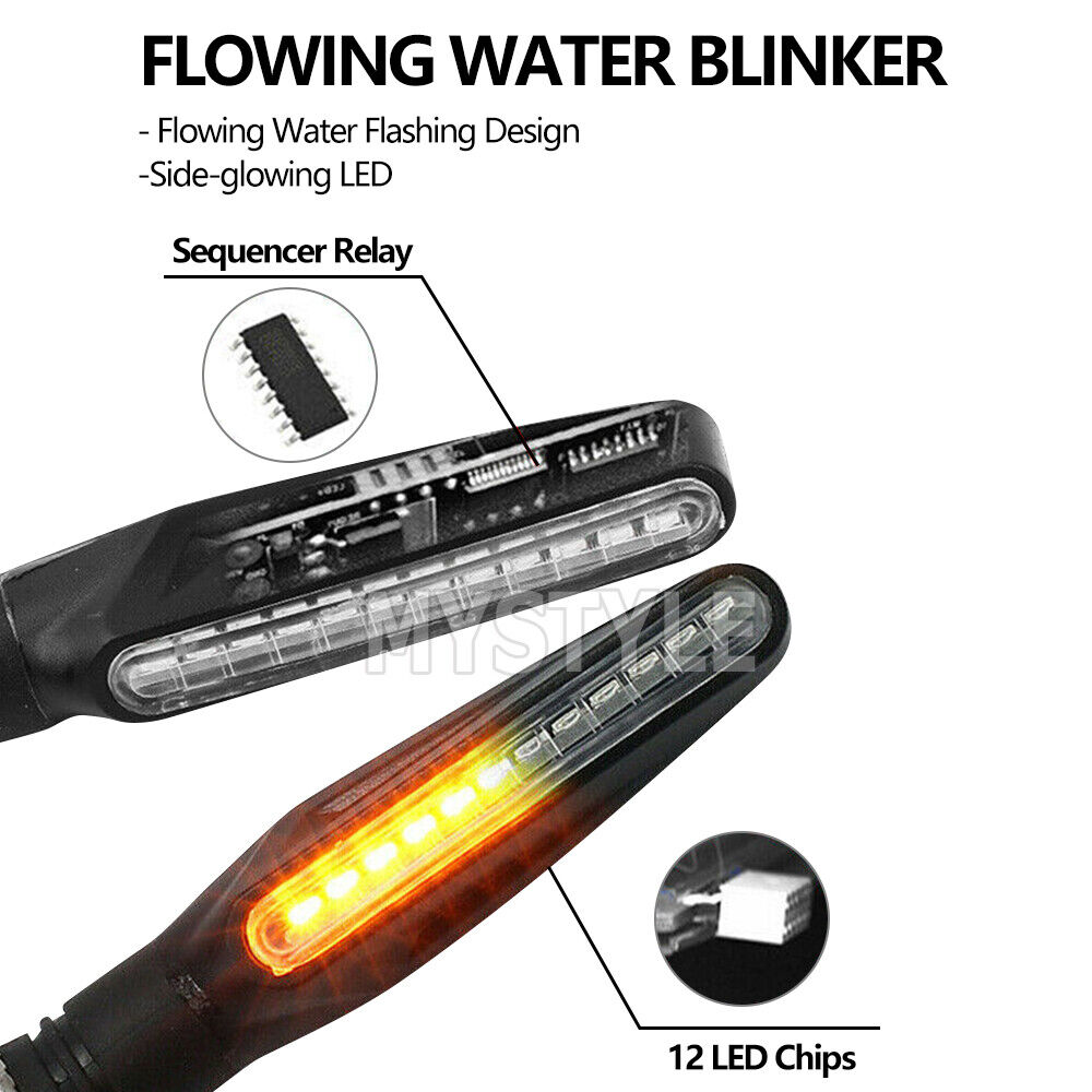 4X Motorcycle 12 LED Turn Signal Indicators Motorbike Flowing Water Light Amber
