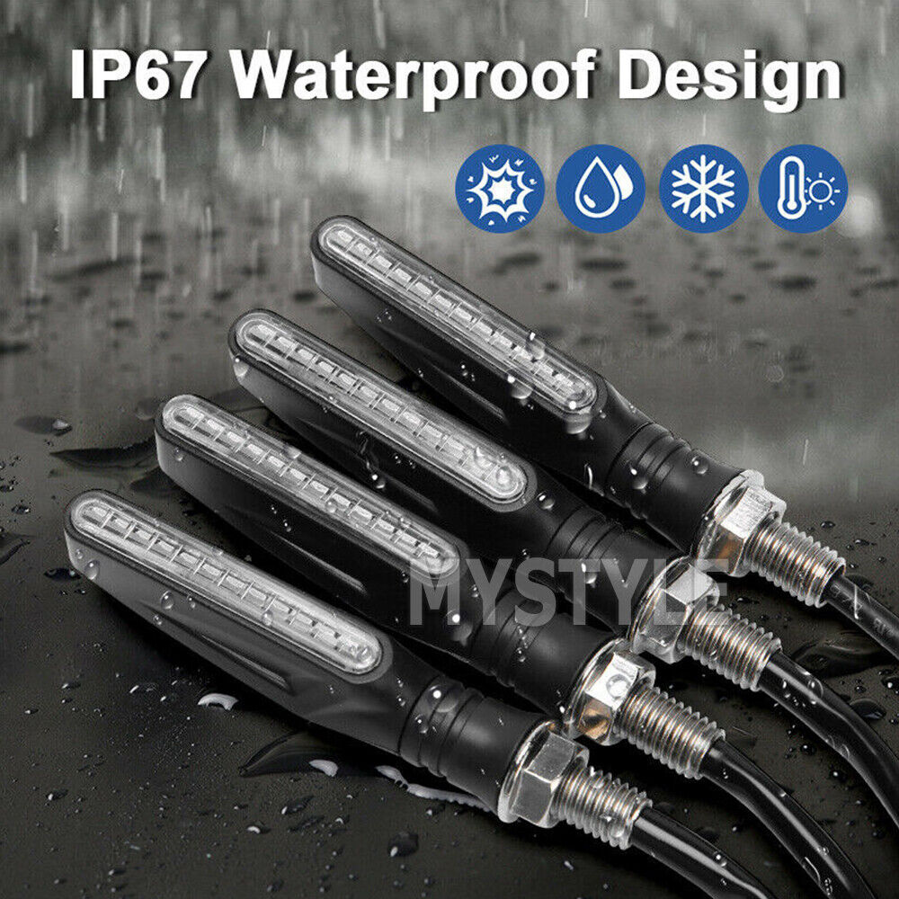 4X Motorcycle 12 LED Turn Signal Indicators Motorbike Flowing Water Light Amber