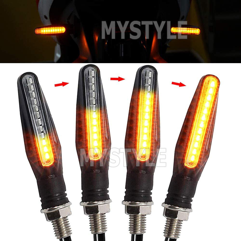 4X Motorcycle 12 LED Turn Signal Indicators Motorbike Flowing Water Light Amber