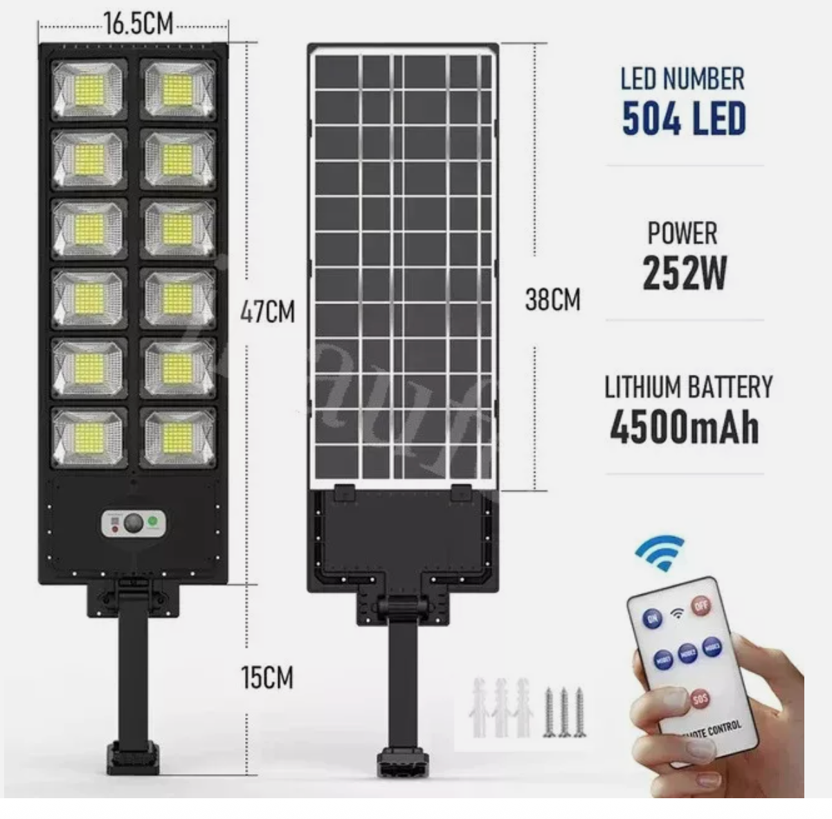 504 LED Solar Street Flood Light Security Commercial Outdoor Dusk To Dawn Wall Lamp