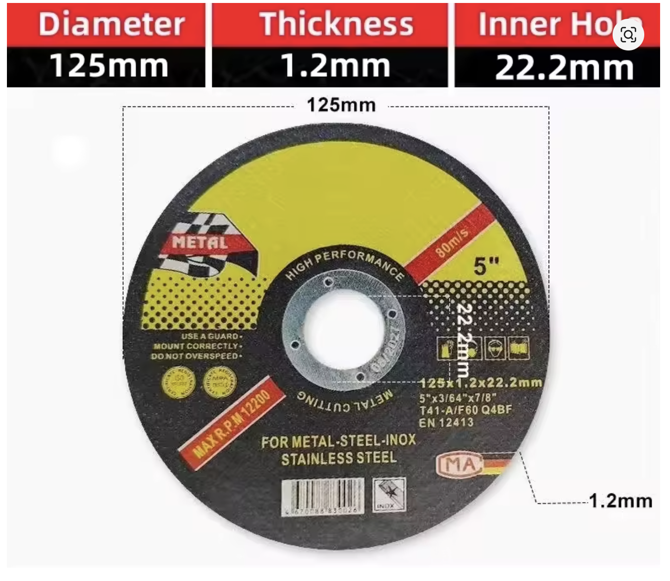 50x 5" 125mm Angle Grinder Cutting Discs Thin Cut Off Wheels for Metal and Steel