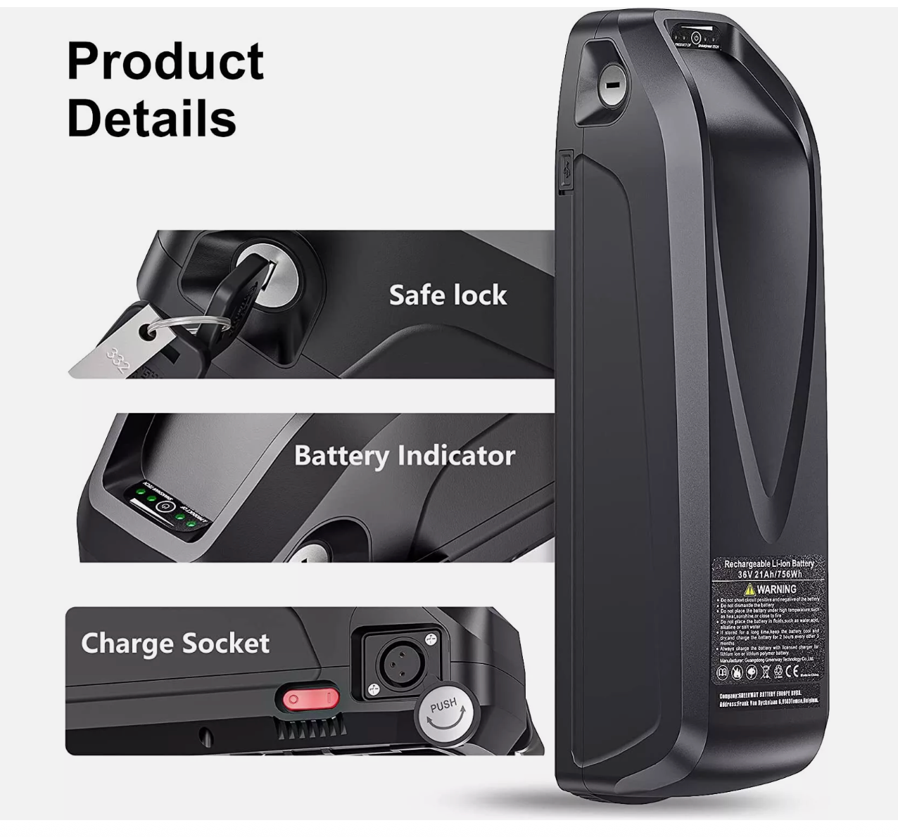 52V 20Ah Ebike Battery Hailong Lithium Pack for 350W-1500W Motor LG Cell