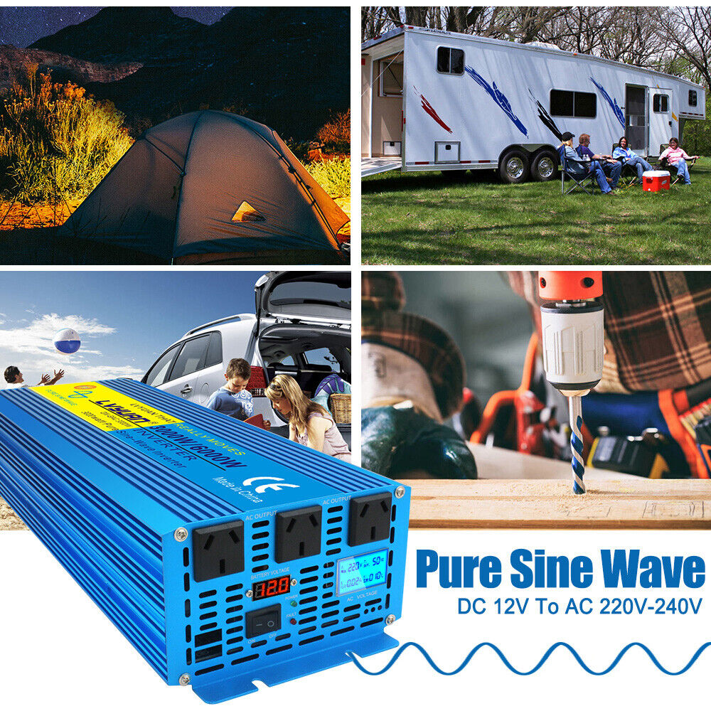 Pure Sine Wave Power Inverter 3000W 6000W 12V To 240V Caravan Camping Boat