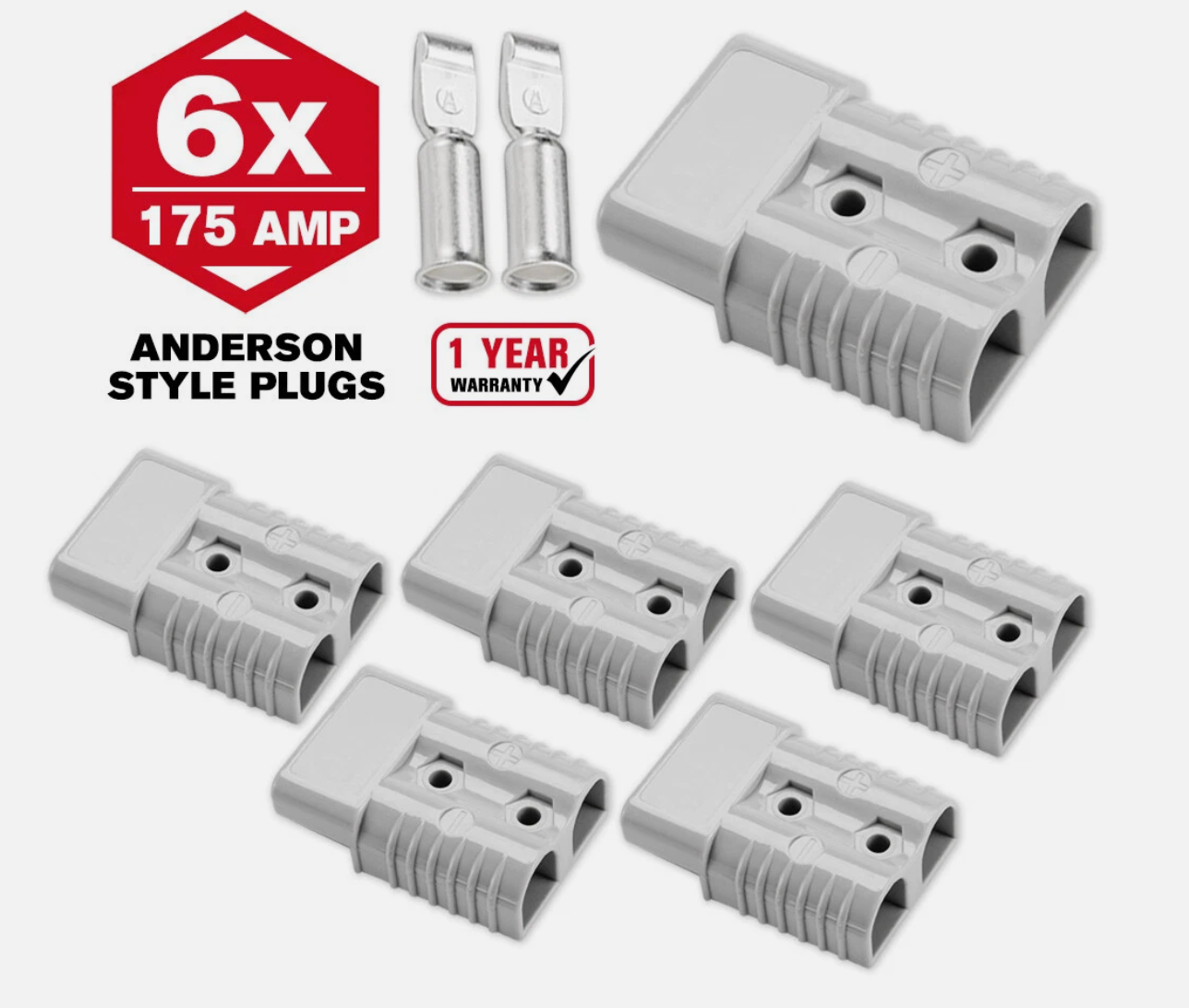 6x 175Amp Anderson Style Plug Exterior Connector DC Power Solar Caravan 1/0 AWG