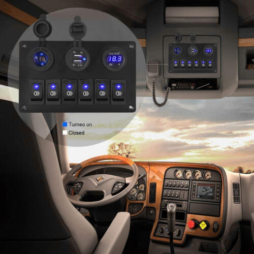 6 Gang 12V Switch Panel Control USB ON-OFF LED Rocker Toggle For Car Boat Marine