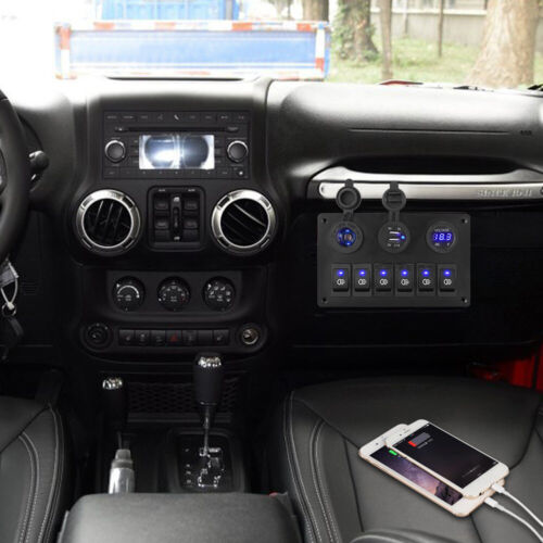 6 Gang 12V Switch Panel Control USB ON-OFF LED Rocker Toggle For Car Boat Marine
