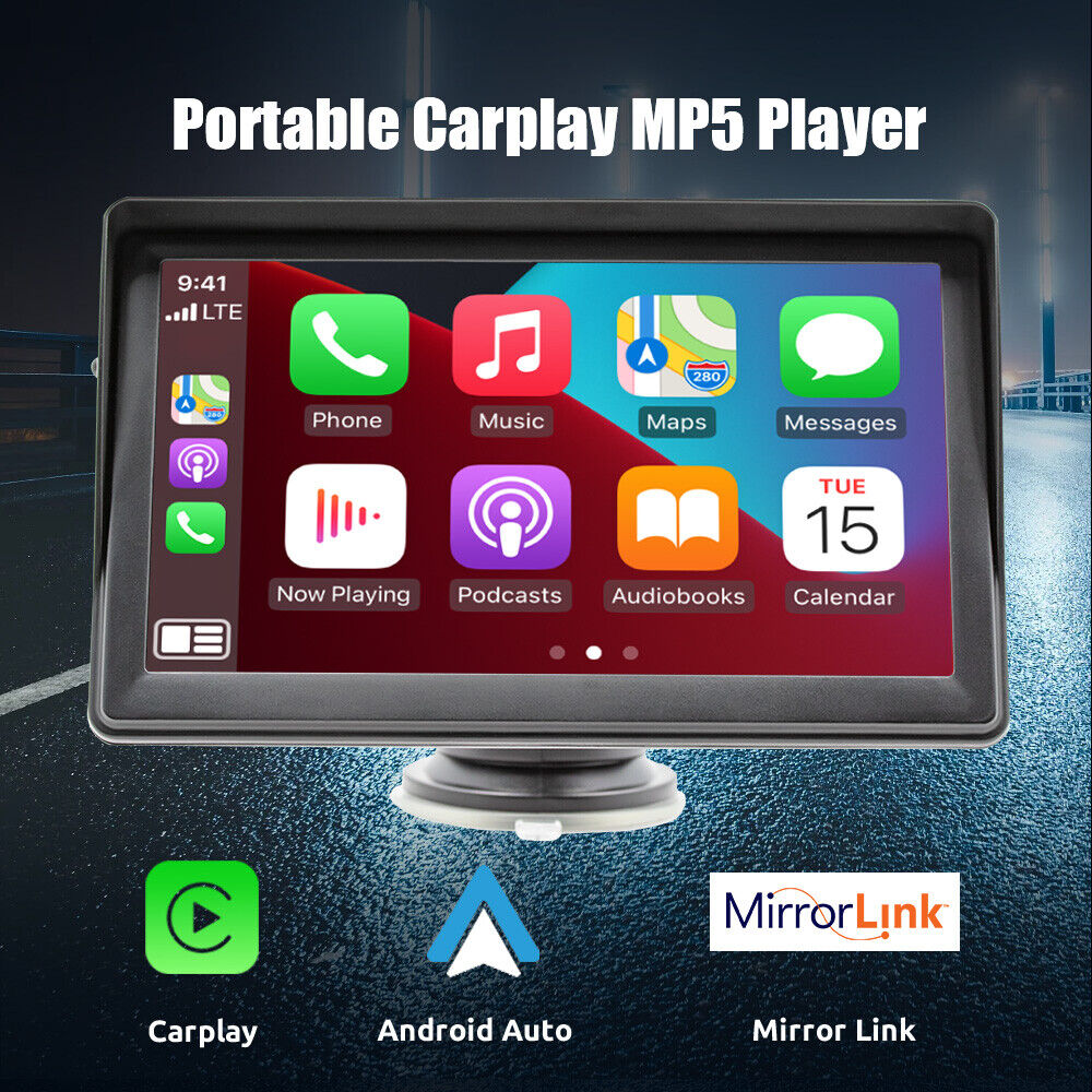 7" Portable Wireless Apple Carplay Android auto Car Stereo Radio Bluetooth+CAM