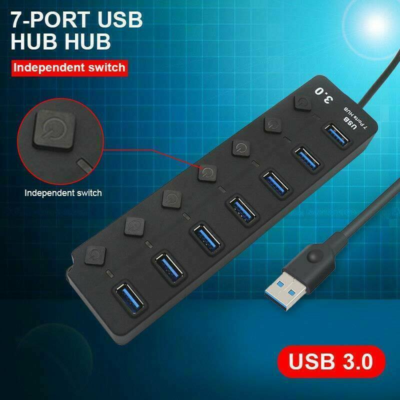 5GBPS Multi USB Hub 7 Port 3.0 LED Splitter External Extension Cable Fast