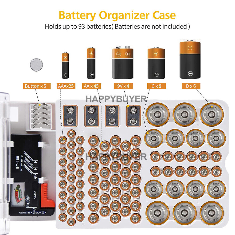 Battery Storage Organiser Holder with Tester-Battery Caddy Rack