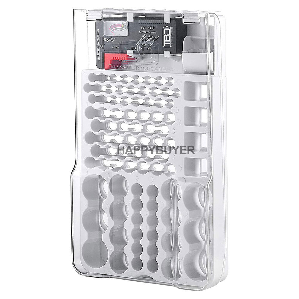 Battery Storage Organiser Holder with Tester-Battery Caddy Rack Case Box 93 Slot