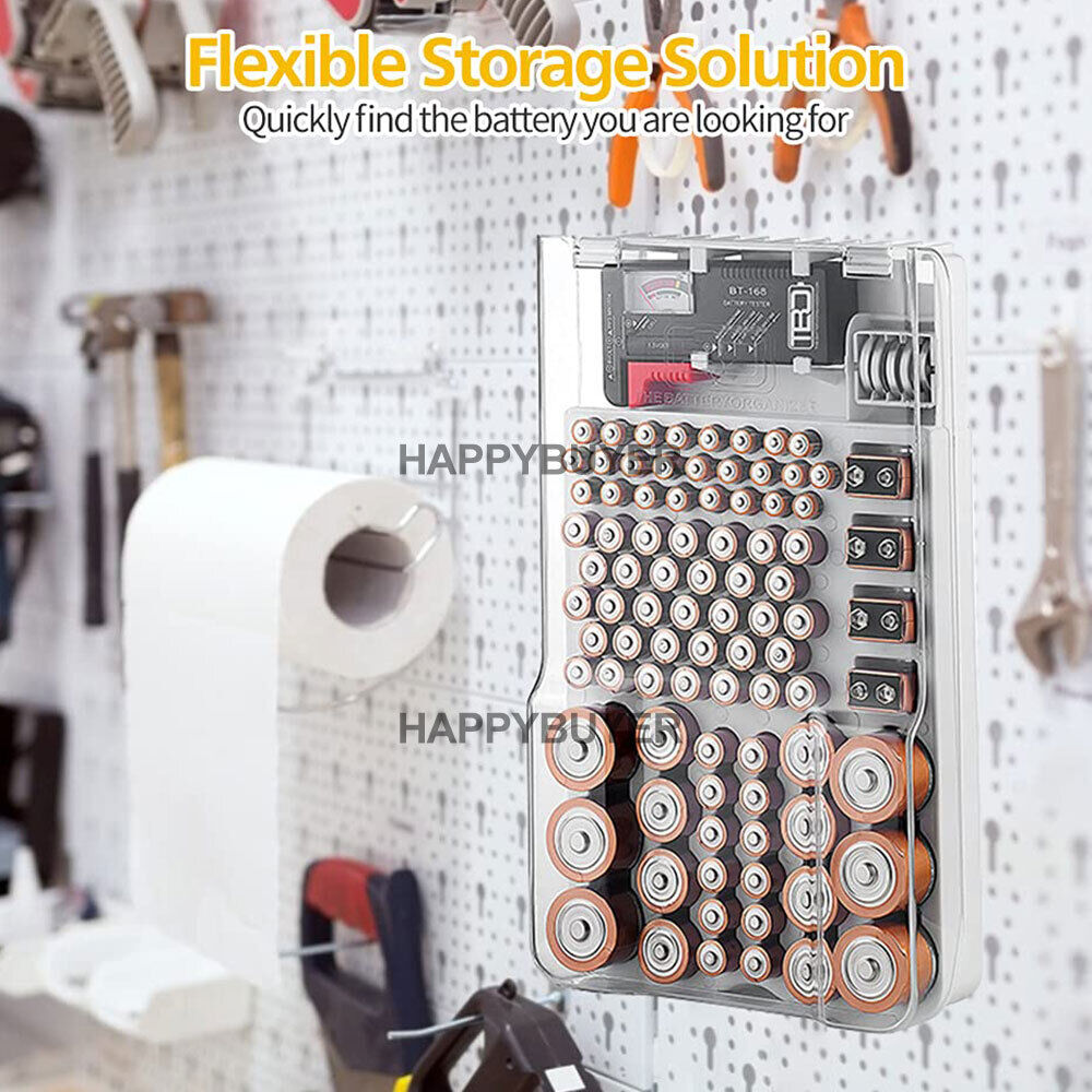 Battery Storage Organiser Holder with Tester-Battery Caddy Rack Case Box 93 Slot