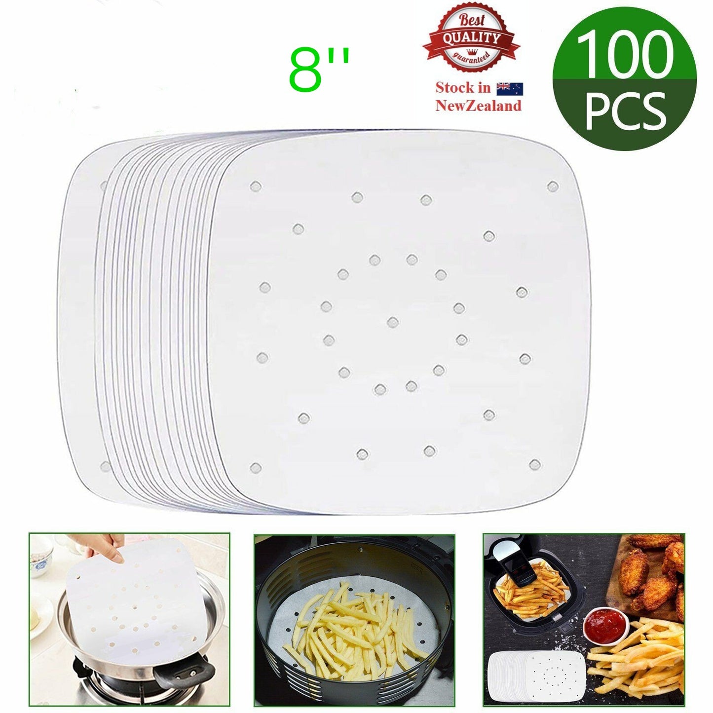 100pcs Air Fryer Liners Perforated Parchment Paper Square Non-Stick A