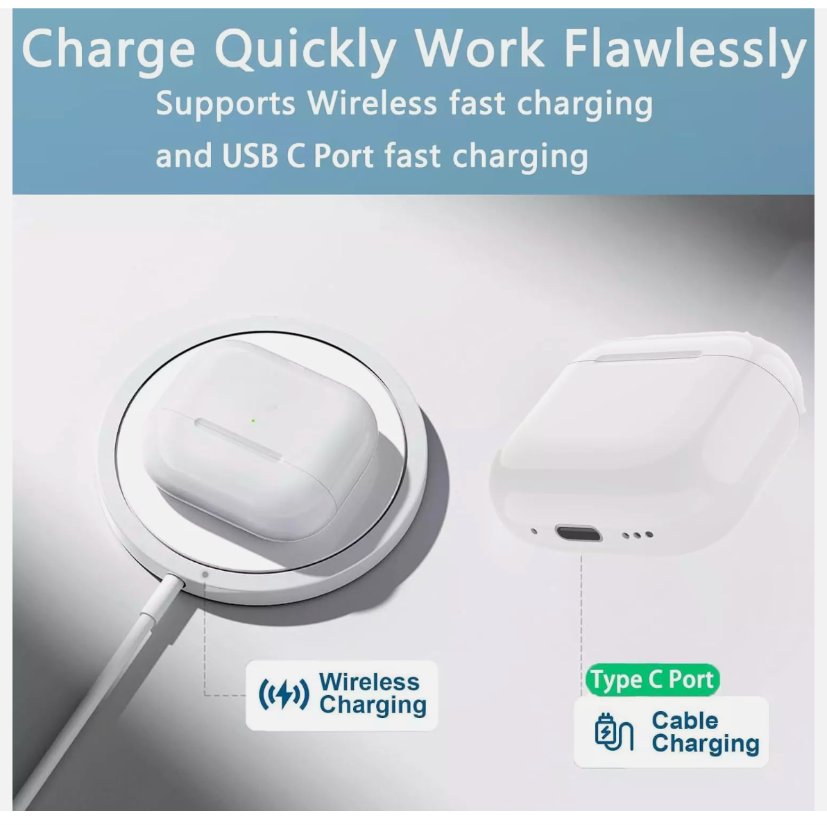 Wireless Charging Case Replacement Compatible with Airpods 4th Charging Case
