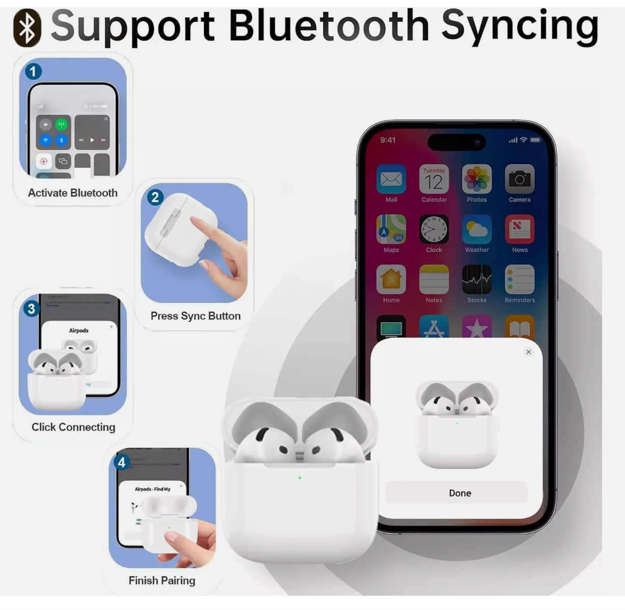 Wireless Charging Case Replacement Compatible with Airpods 4th Charging Case