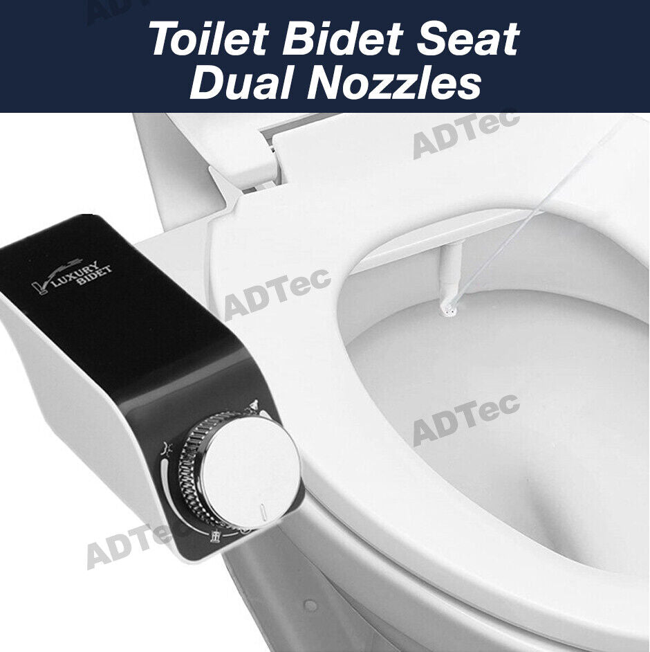 Bidet Toilet Seat Dual Nozzles Self-Cleaning Wash Cold Water Sprayer