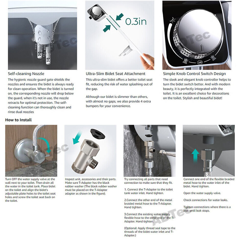 Bidet Toilet Seat Dual Nozzles Self-Cleaning Wash Cold Water Sprayer