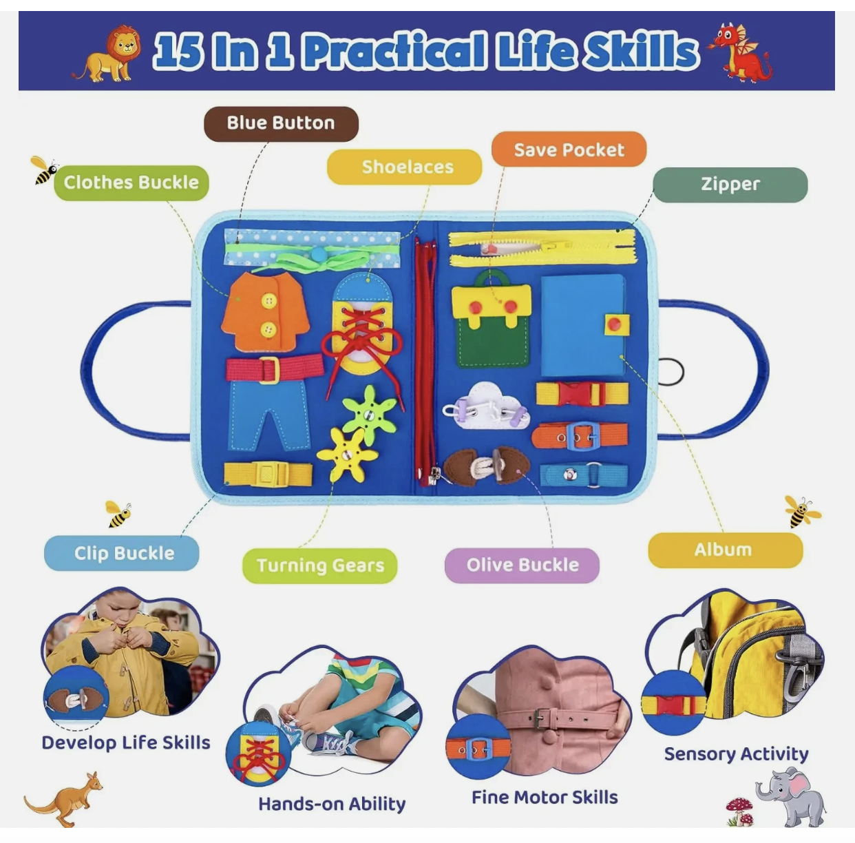 Busy Board Montessori Toys for Toddler Sensory Learning Fine Motor Skills Toys