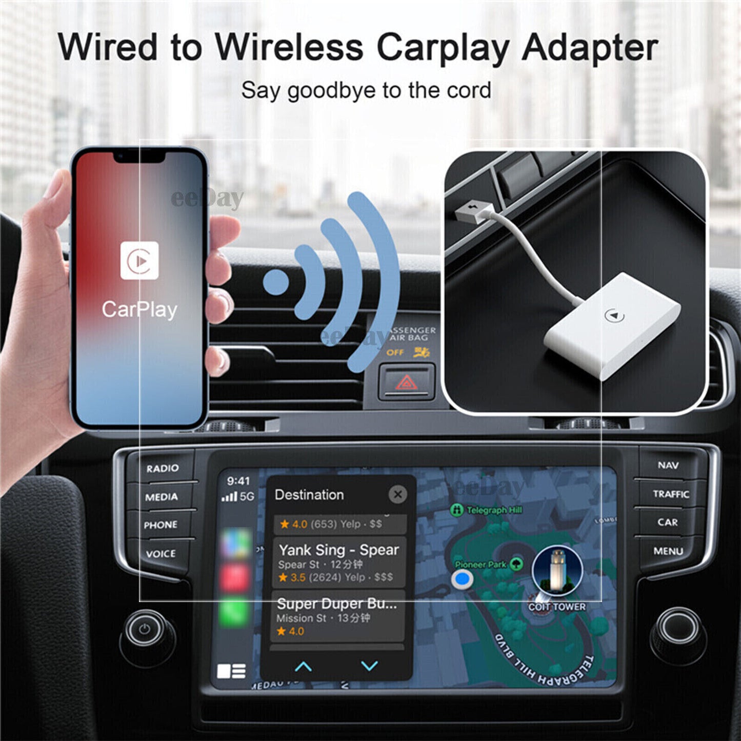 USB Wireless CarPlay Adapter Dongle For Apple iOS Car Auto Navigation Player NEW