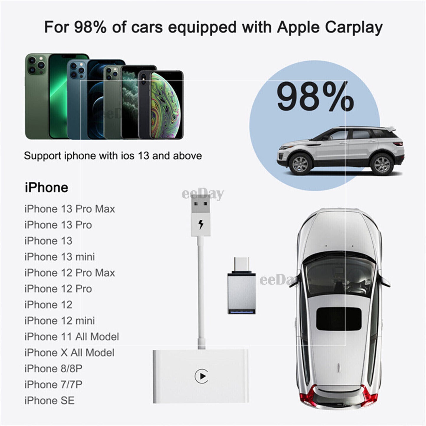 USB Wireless CarPlay Adapter Dongle For Apple iOS Car Auto Navigation Player NEW
