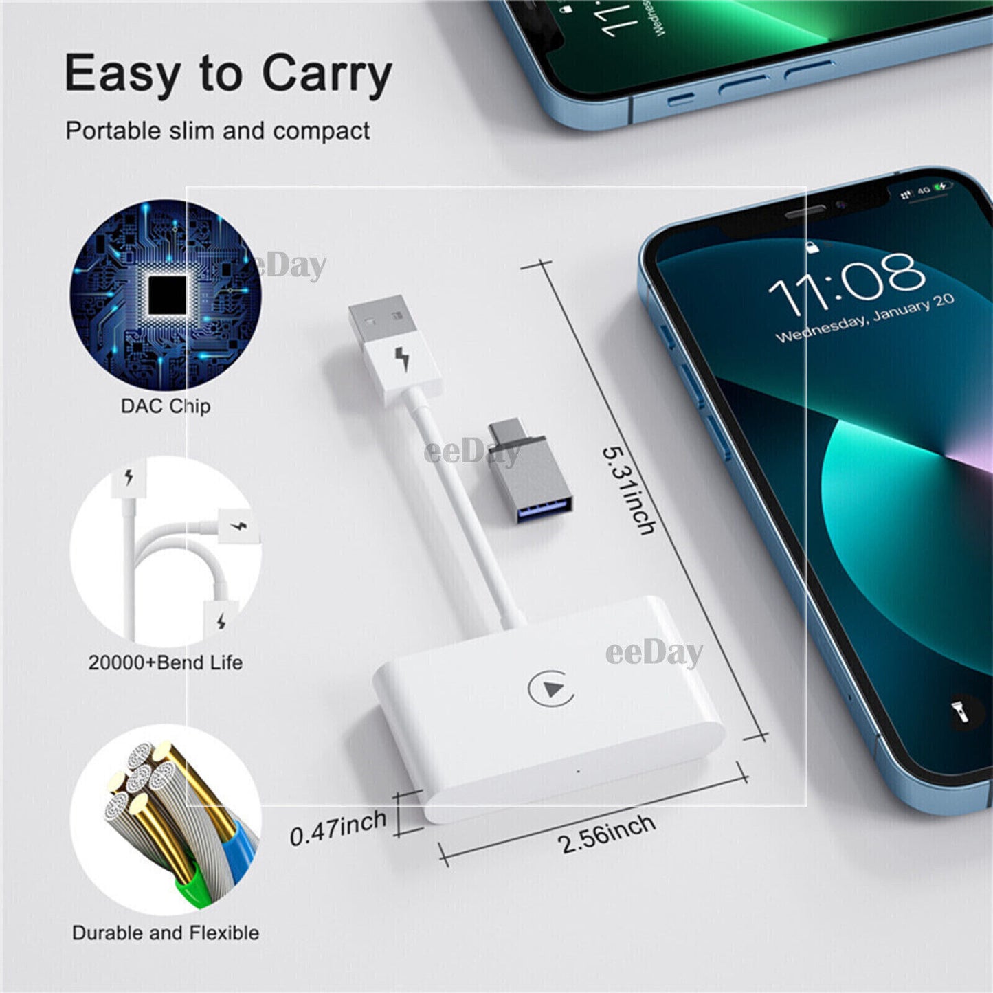 USB Wireless CarPlay Adapter Dongle For Apple iOS Car Auto Navigation Player NEW