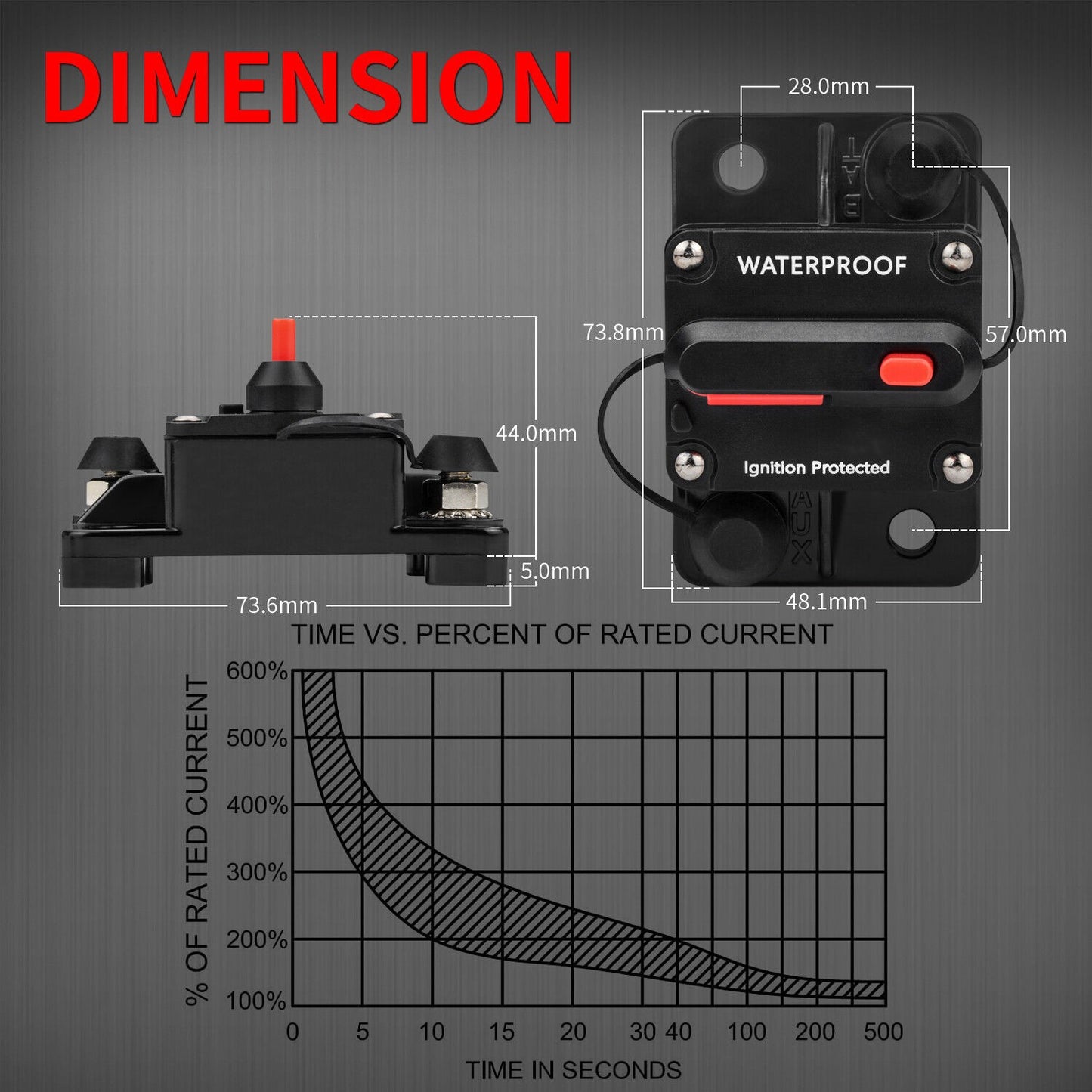 100A Waterproof Car Circuit Breaker Fuse Reset 12V-48V DC Car Boat Auto IP67